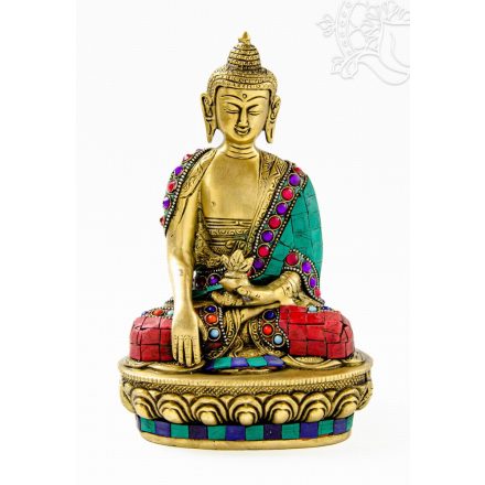 Shakyamuni Buddha réz szobor, kővel berakott - 21 cm