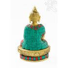 Áldó Buddha réz szobor, matt sárga, kővel berakott - 14 cm