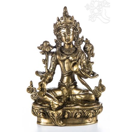 Zöld Tara réz szobor, matt sárga - 21 cm
