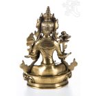 Zöld Tara réz szobor, matt sárga - 21 cm