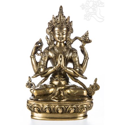 Csenrézi réz szobor, matt sárga - 21 cm