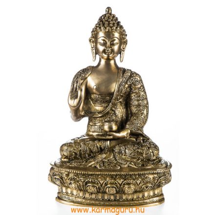Áldó Buddha réz szobor, matt sárga - 30 cm