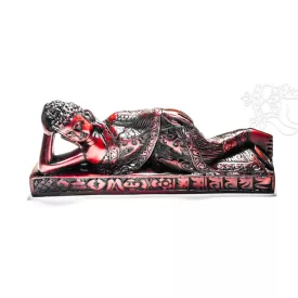 Fekvő Buddha vörös színű rezin szobor - 17 cm