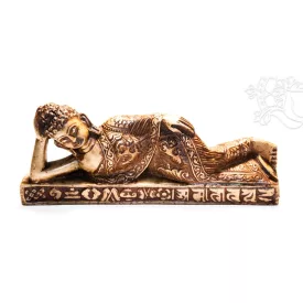 Fekvő Buddha csont színű  rezin szobor - 17 cm