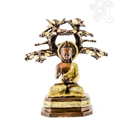 Buddha a bódhi fa alatt szobor réz, arany-bronz - 24 cm