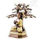 Buddha a bódhi fa alatt szobor réz, arany-bronz - 24 cm