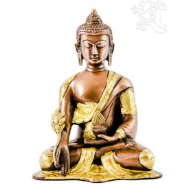   Gyógyító Buddha réz szobor, alj nélkül, arany-bronz - 20 cm