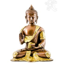 Áldó Buddha réz szobor, alj nélkül, arany-bronz - 20 cm