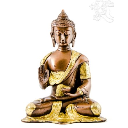 Áldó Buddha réz szobor, alj nélkül, arany-bronz - 20 cm