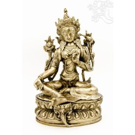 Zöld Tara réz szobor, matt sárga - 31 cm