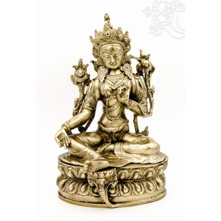 Zöld Tara réz szobor, matt sárga - 31 cm