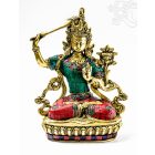 Manjushri réz szobor, kővel berakott - 21cm