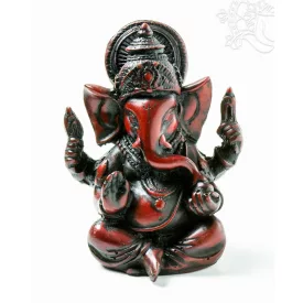 Ganesha, vörös színű rezin szobor - 9 cm