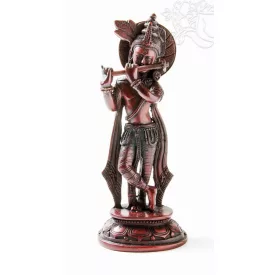 Krishna, vörös színű, rezin szobor - 22 cm