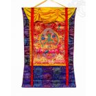 Zöld Tára thangka, aranyozott, brokát keretben