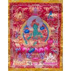 Zöld Tára thangka, aranyozott, brokát keretben