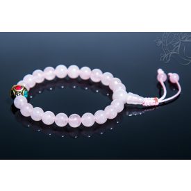   Rózsakvarc csukló mala türkiz és korall osztóval, állítható - 21 szemes- - a gyengéd nőiesség és érzékenység köve
