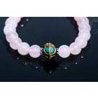 Rózsakvarc csukló mala türkiz és korall osztóval, állítható - 21 szemes- - a gyengéd nőiesség és érzékenység köve