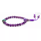 Ametiszt csukló mala, türkiz és korall osztóval, prémium minőség, állítható - a józanság, az intuíció köve, a testi-lelki mérgek ellen