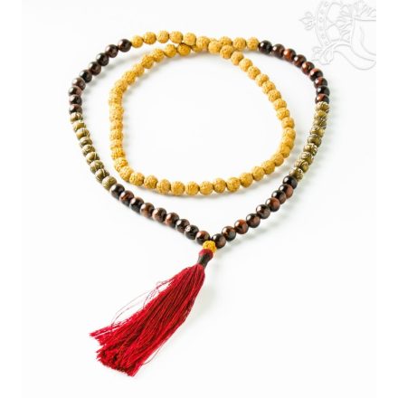Rudraksha, macskaszem, vésett mantrás kagyló mala, bojtos