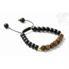 Fekete onix matt, antikolt rudraksha - prémium minőségű, állítható karkötő, csuklómala