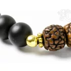 Fekete onix matt, antikolt rudraksha - prémium minőségű, állítható karkötő, csuklómala