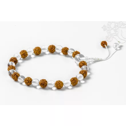 Hegyikristály-rudraksha csukló mala, gumis