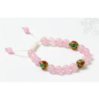Rózsakvarc türkiz-korall berakásos oszókkal, állítható karkötő, csuklómala