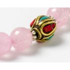 Rózsakvarc türkiz-korall berakásos oszókkal, állítható karkötő, csuklómala