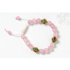 Rózsakvarc türkiz-korall berakásos oszókkal, állítható karkötő, csuklómala
