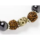 Fekete csont, rudraksha, koponyás, állítható karkötő, csuklómala