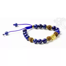   Lápisz lazuli, rudraksha, réz Buddha fej, állítható karkötő, csuklómala