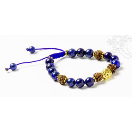 Lápisz lazuli, rudraksha, réz Buddha fej, állítható karkötő, csuklómala