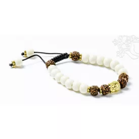   Csont, rudraksha, Buddha fej, állítható karkötő, csuklómala