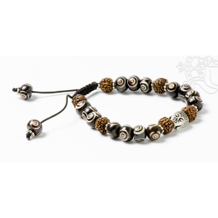 Vésett csont, rudraksha, Buddha fej, állítható karkötő, csuklómala