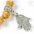 Rudraksha prémium minőség, Buddha tenyér, türkiz-korall osztó, állítható karkötő, csuklómala