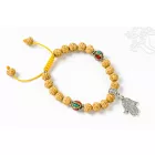 Rudraksha prémium minőség, Buddha tenyér, türkiz-korall osztó, állítható karkötő, csuklómala