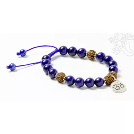   Lápisz lazuli, rudraksha, om dísz, állítható karkötő, csuklómala