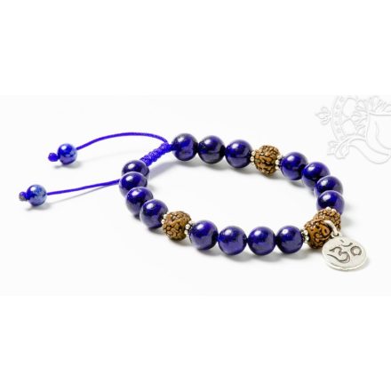 Lápisz lazuli, rudraksha, om dísz, állítható karkötő, csuklómala