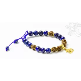   Lápisz lazuli, antikolt rudraksha - prémium minőségű, om jel, állítható karkötő, csuklómala