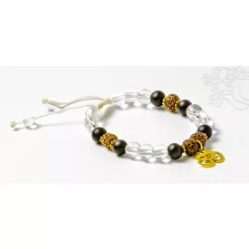   Hegyikristály, antikolt rudraksha - prémium minőségű, fekete onix, om jel, állítható karkötő, csuklómala