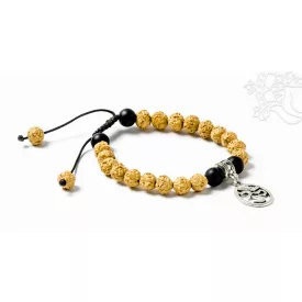   Rudraksha prémium minőség, fekete onix, om jel, állítható karkötő, csuklómala