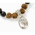 Fekete onix matt, Rudraksha antkolt - prémium minőség, om jel, állítható karkötő, csuklómala