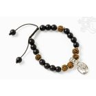 Fekete onix matt, Rudraksha antkolt - prémium minőség, om jel, állítható karkötő, csuklómala