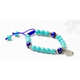   Türkiz, lápisz lazuli, életfa, állítható karkötő, csuklómala