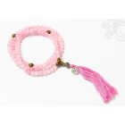 Rózsakvarc mala, tigrisszem osztó, életfa dísz lógó, bojtos,