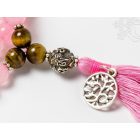 Rózsakvarc mala, tigrisszem osztó, életfa dísz lógó, bojtos,