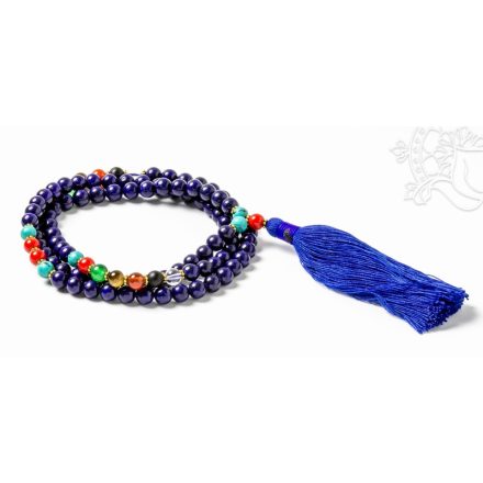 Lápisz lazuli mala, 7 csakra kő, bojtos