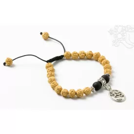   Rudraksha prémium minőség, Om, matt fekete onix osztó, állítható karkötő, csuklómala