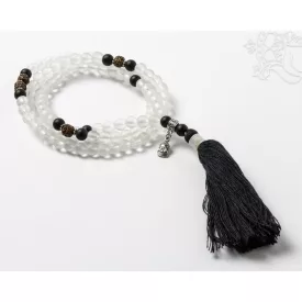   Hegyikristály matt mala, matt fekete onix, rudraksha osztóval, bojtos